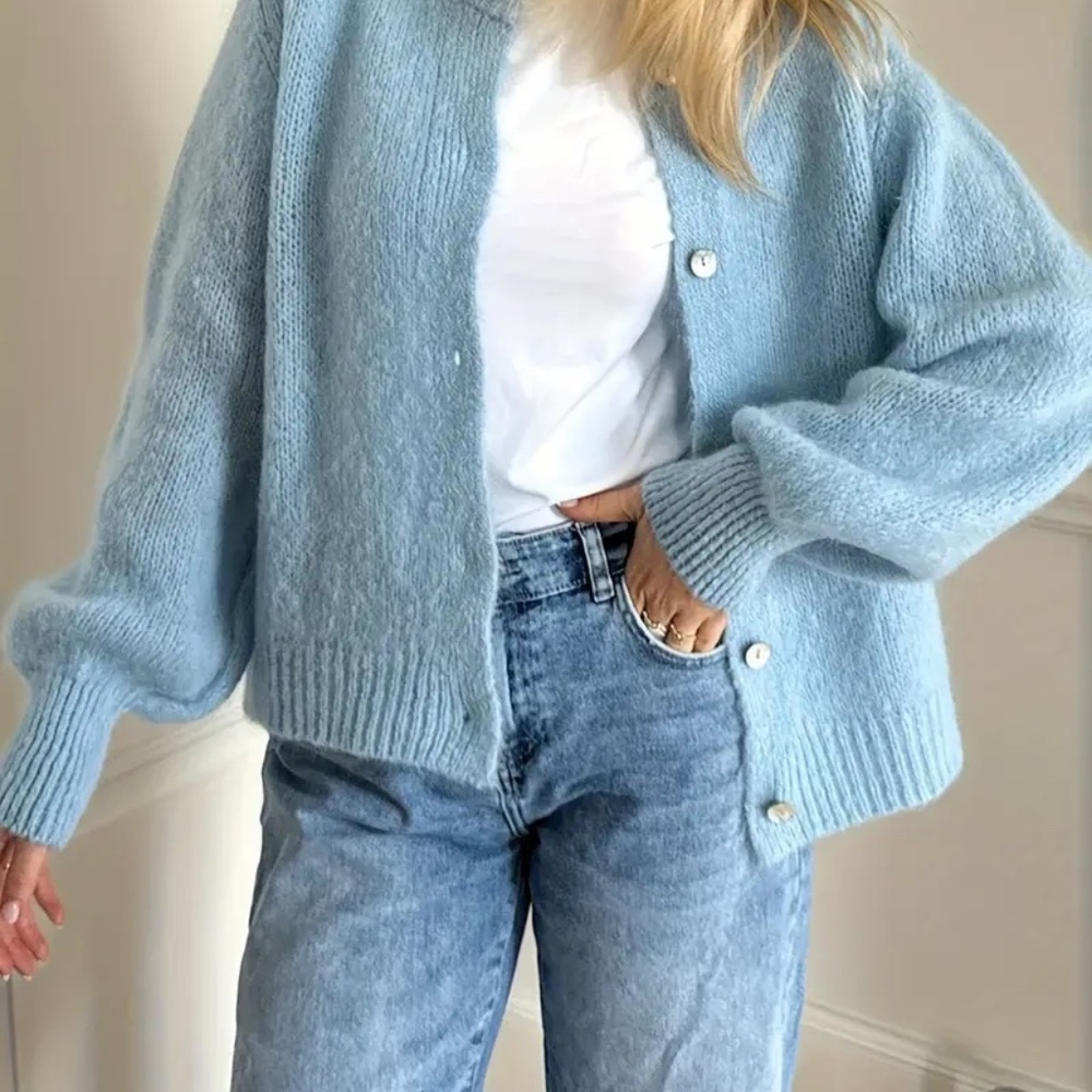 Button Down Knitwear Cardigan Women sweater blue - Picture 2 of 8